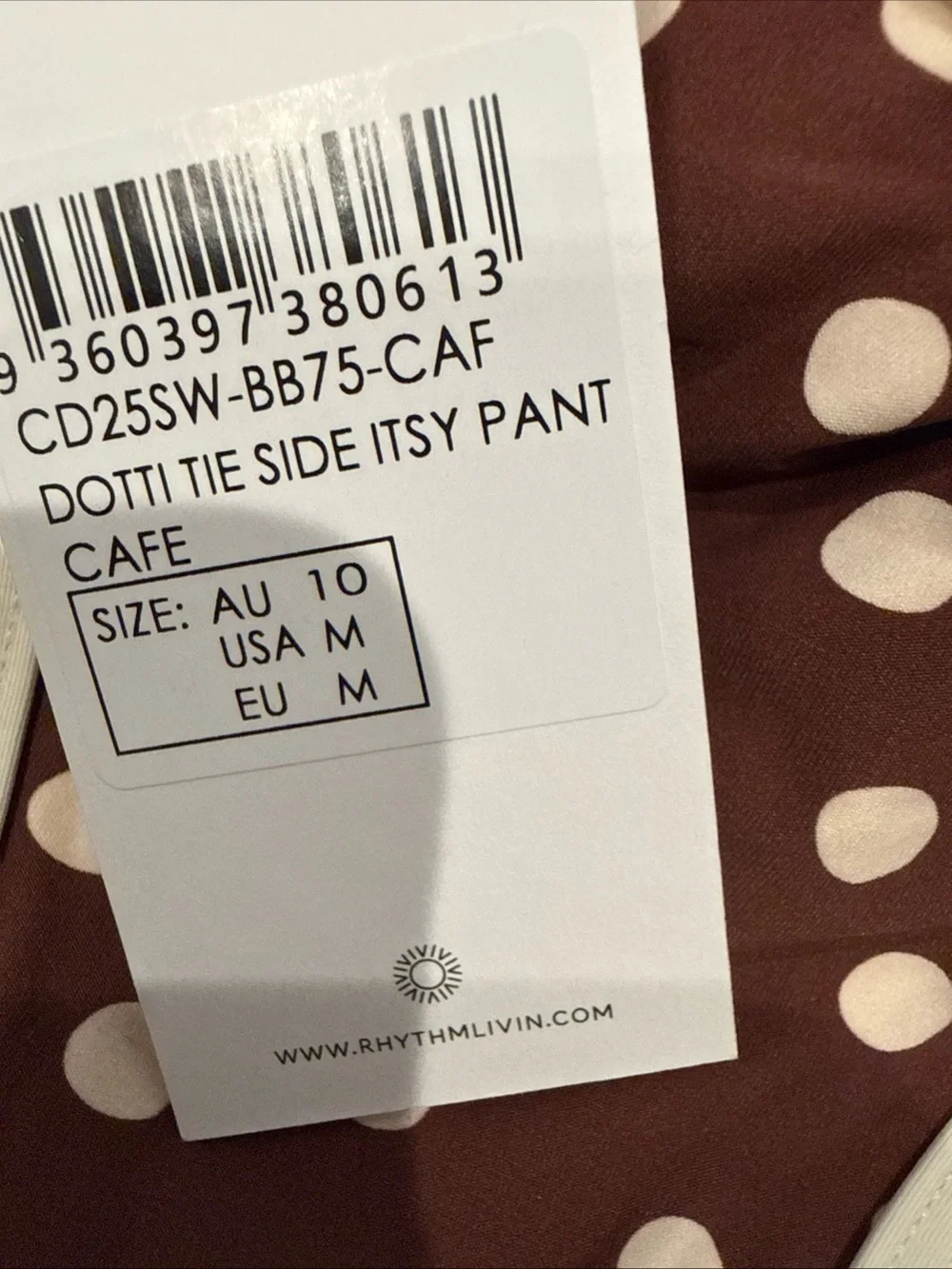 Rhythm Dotti Tie Side Itsy Pant Cafe Bikini Bottom Size Medium